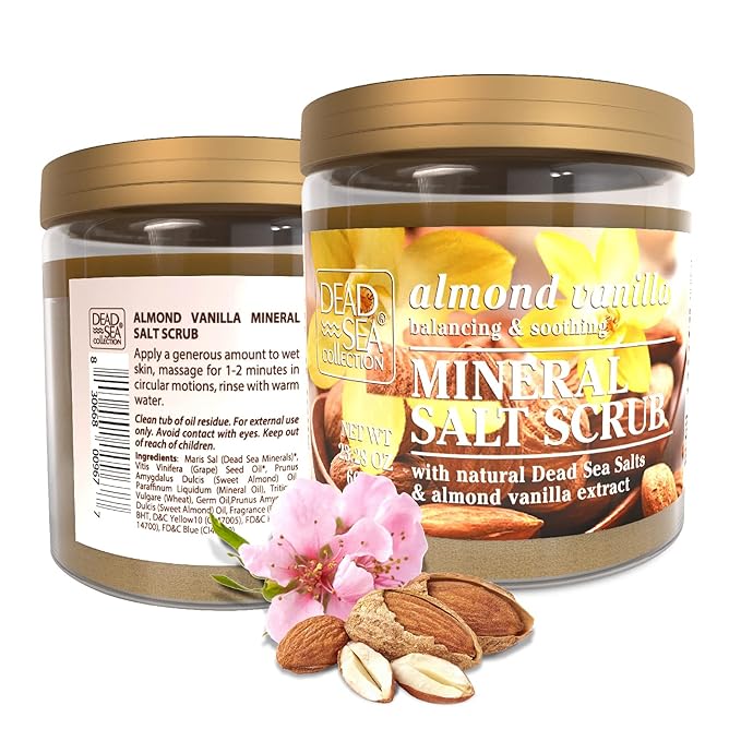 Bundle-Dead Sea Collection Salt Body Scrub -2 X Large 23.28 OZ -Body Scrub Almond Vanilla+ Body Scrub Lavender - Exfoliating Effect - Includes Organic Essential Oils and Natural Dead Sea Minerals