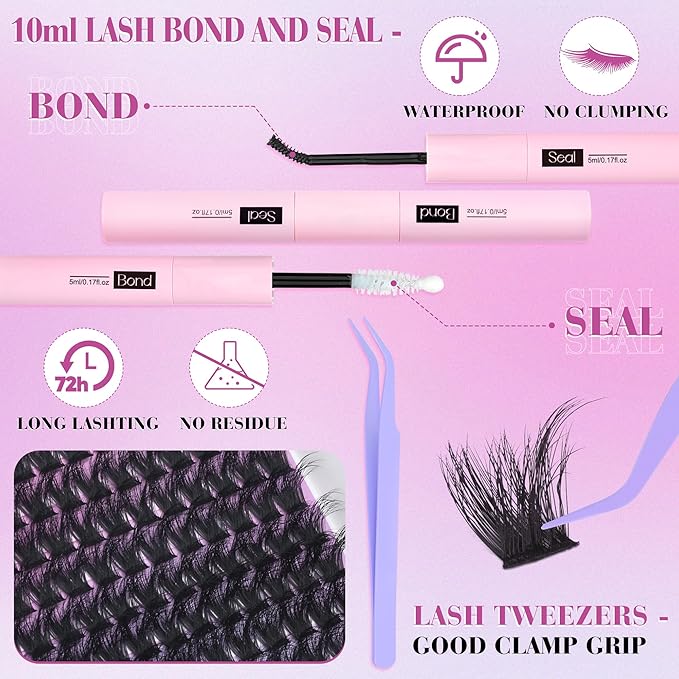 Lash Clusters Kit with Fairy Spikes, Volume Eyelash Clusters Wispy Lash Extension Kit 10-16mm DIY Full Look Cluster Eyelash Extensions Thick Lashes kit Spiky with Lash Cluster Glue by CORUSCATE