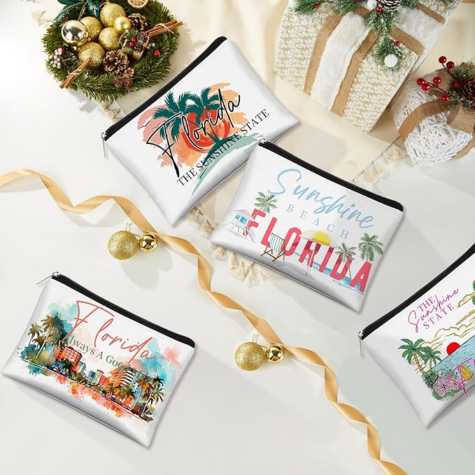 6 Pcs Florida Tourist Commemorative Makeup Bags Florida Gifts for Women Friends Traveler Cosmetic Bag Zipper Pouch for Women Traveler Party Favors