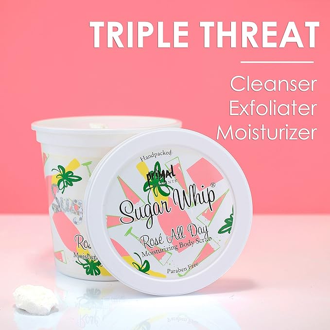 Primal Elements Sugar Scrub, Exfoliating Sugar Whip, Body Cleanser & Moisturizer, Rose All Day, 10 oz Package