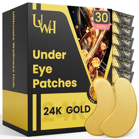 30P Under Eye Patches for Dark Circles and Puffy Eyes | Infused Gel Under 24K Gold Eye Masks for Skin Care of Puffiness & Eye Bags Treatment for Women Ideal for Beauty Care (30 Pairs, 24K Gold)