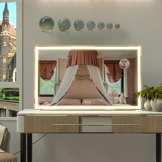 BEAUTME Large Vanity Mirror with Lights 40x24 inch,Lighted Makeup Mirror with Lights fo Bedroom/Dressing Table/Bathroom,Light Up/Aluminum Frame White (Horizontal/Vertical)