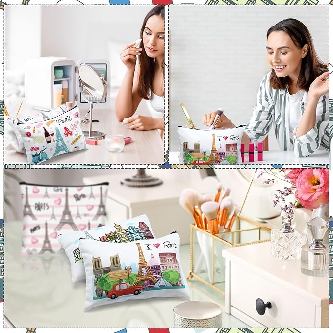 9 Pcs Paris Cosmetic Bag New York Souvenir Zipper Pouch Los Angeles Souvenir Gifts Italy Paris Broadway Alaska Makeup Purse for Girls Women Traveler Birthday Christmas Party Favors