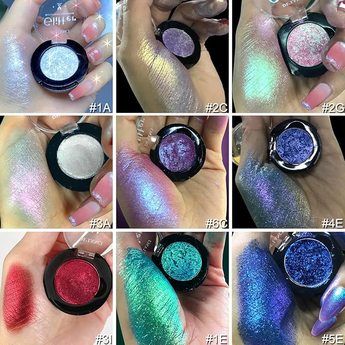 Afflano Duo Chrome Glitter Blue Eyeshadow, Intense Color Shifting Metallic Chameleon Eyeshadow Blue, Highly Pigmented Multichrome Eyeshadow for Blue Eyes Makeup, Single Sparkling Blue Eye Shadow