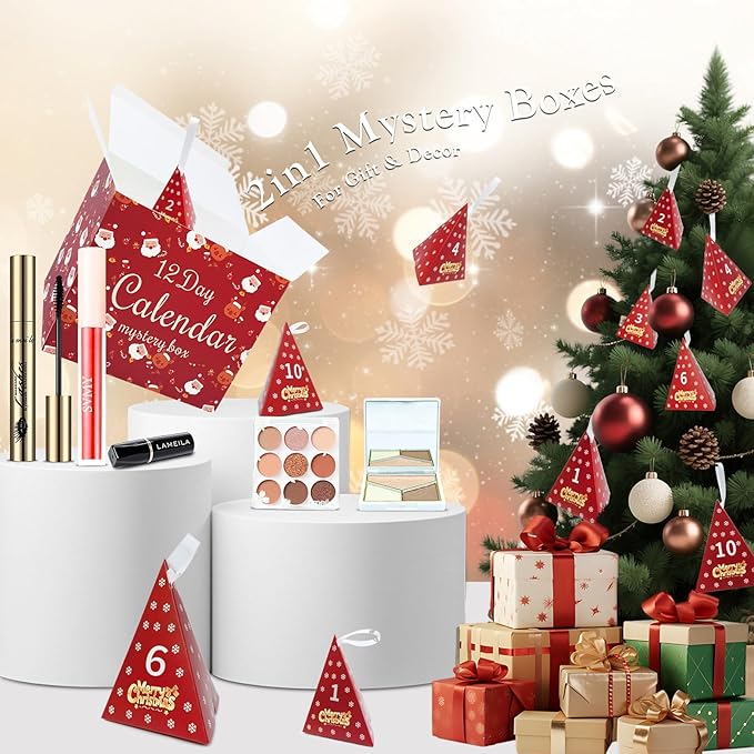 Makeup Advent Calendar 2025, Makeup Kits Mystery Boxes For Christmas Tree Decors, 12 Days Christmas Advent Calendars Gifts for Girls, Xmas Gift Makeup Set For Teens Girls Includ Eyeshadows Lipstick