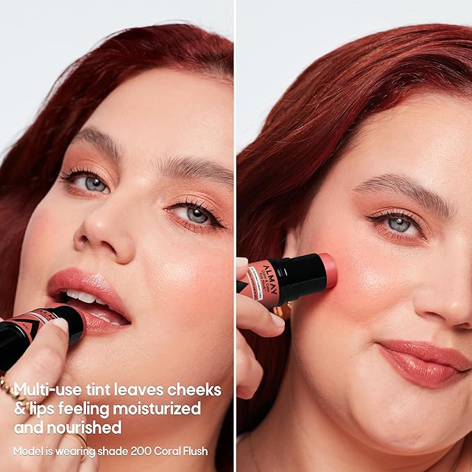 Almay Lip and Cheek Tint, Color & Care Tint Stick, Multi-Use Moisturizing Blush and Lip Color, Dewy Finish, 500 Berry Flush, 0.25 oz