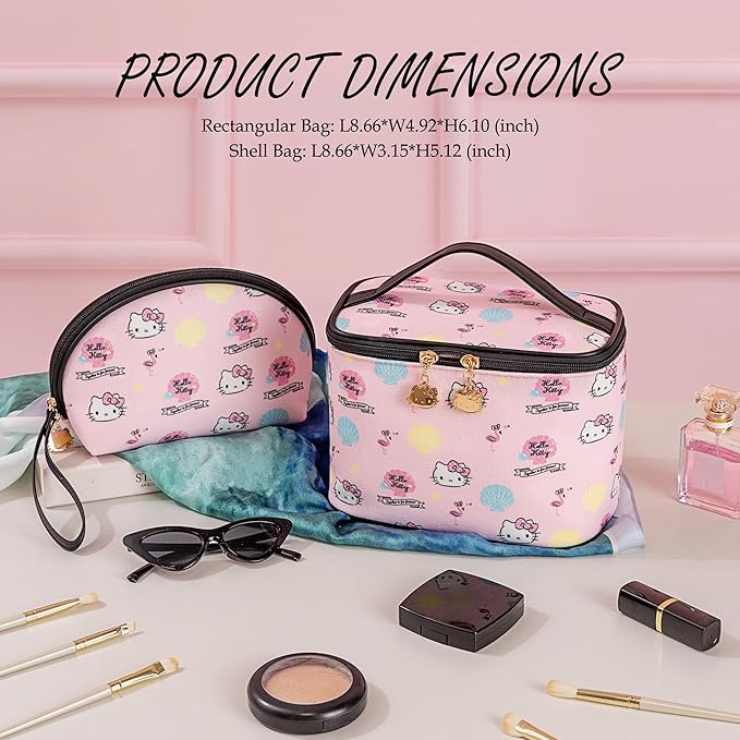 AmBealla Cosmetic Bag Large Makeup Bags Pink Travel Case with Makeup Brush Holder，2PCS Cosmetic Organizer for Women, Toiletry Storage Bag for Skincare & Beauty Tools Sweet Cute for Girls