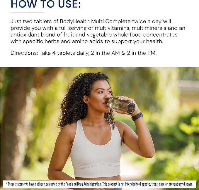 BodyHealth Multi Complete (120 Ct) Daily Multivitamin for Men and Women with Whole Foods, Minerals, Antioxidants, Organic Green Food Concentrates, and Liver Detox Extracts, Vegan and Non GMO