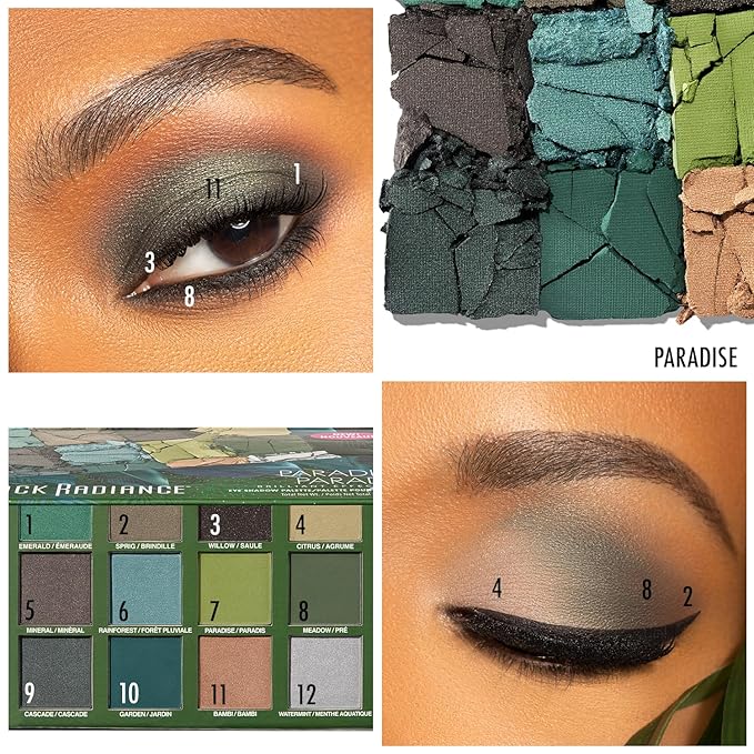 Black Radiance Brilliant Effects Eye Shadow Palette, 12 Intense Ultra Pigmented Powder, Buildable & Blendable Versatile Matte to Shimmer Finishes, Cruelty-Free & Vegan - Paradise