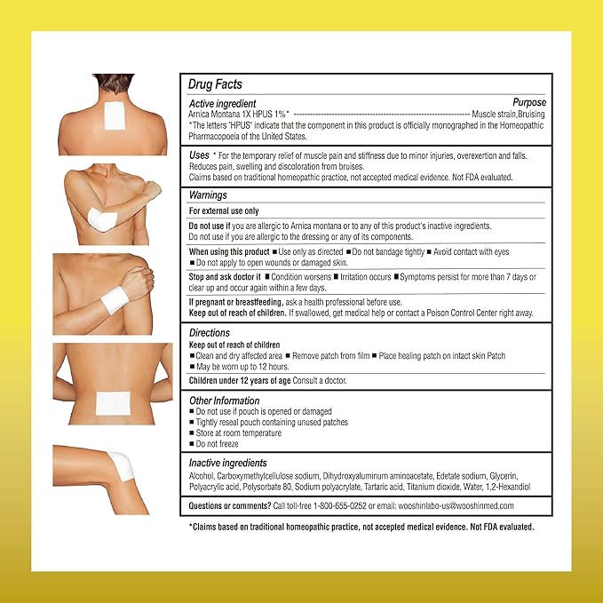 Arnica Hydrogel Pain Relief Patches | Natural Relief for Muscle, Joint, Bruises & Swelling | Flexible, Non-Greasy & Long-Lasting | Great for Back, Knee & Neck Pain (3.9"x4.7", 5, Count)