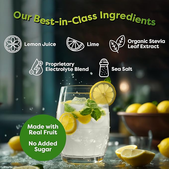 FlavCity Lemon Lime Electrolytes Powder Packets - 28 Hydration Packets - No Added Sugar - Hydration Powder with Real Fruit & Unrefined Sea Salt - Keto & Gluten-Free (28 Stick Packs)