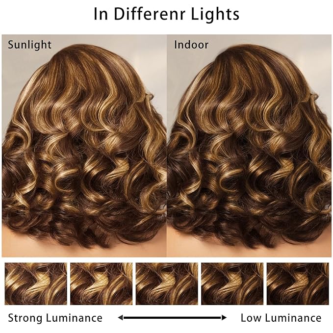 Ombre Lace Front Wig Human Hair Body Wave 9x6 Glueless Wigs Human Hair Pre Plucked Pre Cut 180% Density Wear and Go Highlight Wig Human Hair Bob 4/27 Brown Blonde Short Wigs For Women 10 Inch