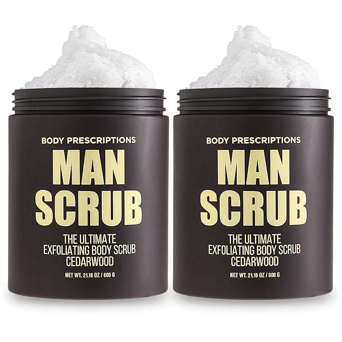 Body Prescriptions Men’s Exfoliating Body Scrub – Ultimate Skin Cleansing Wash in Jar with Twist-Top Lid, For All Skin Types, 21 Ounce (Pack of 2), Cedarwood