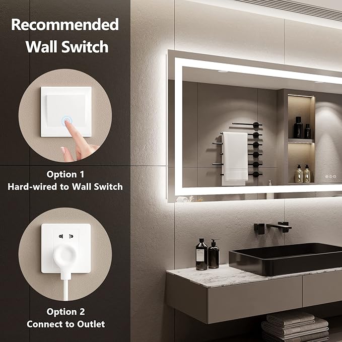 96x36 Inch LED Bathroom Mirror with Lights Front and Backlit Lighted Vanity Mirror for Bathroom Wall with 3 Colors Dimmable Anti-Fog Memory Shatter-Proof IP54 Waterproof Horizontal/Vertical