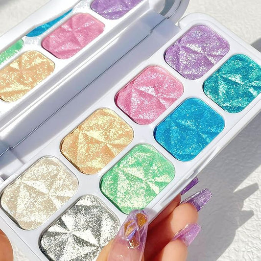 8 Colors Highlighter Makeup Palette，Shimmer Glitter Multichrome Highlight Powder luminizers，All Sparkling Shades Can Be layered or Worn Individually to Enhance & Brighten Your Face Features