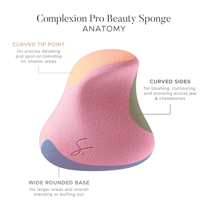 Complexion Pro Beauty Blender Sponge, Pink, 3 Piece Set - Ergonomic Makeup Sponge and Beauty Blender, Essential Make up and Blending, Multipurpose Makeup Kit Facial Sponge