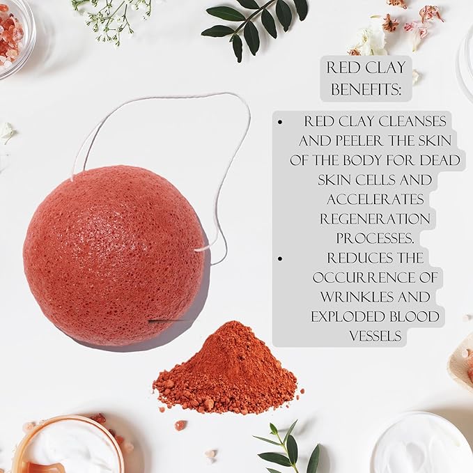 Padime 2pcs | Face Sponges Konjac | Facial Cleansing for Face | Beauty Konjac | Green Tea Sponge & Red Clay Facial Sponges for Washing | Esponjas para Lavar la cara