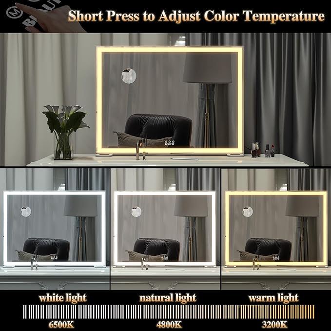 BEAUTME Vanity Mirror with Lights for Tabletop,Hollywood Lighted Makeup Mirror for Dressing Room & Bedroom,Big Desk Mirror Vanity (920×150×680mm)