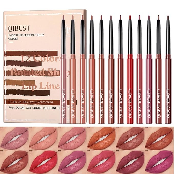 12 Colors Matte Lip Liner Set,Long Lasting Fade Resistant Lip Pencil,Waterproof Red Nude Velvet Lipstick Pen High Pigmented Lip Liner for Women