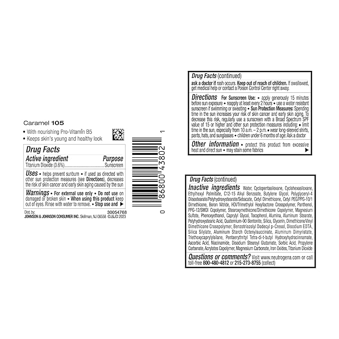 Neutrogena Healthy Skin Liquid Makeup Foundation, Broad Spectrum SPF 20 Sunscreen, Lightweight & Flawless Coverage Foundation with Antioxidant Vitamin E & Feverfew, 105 Caramel, 1 fl. oz