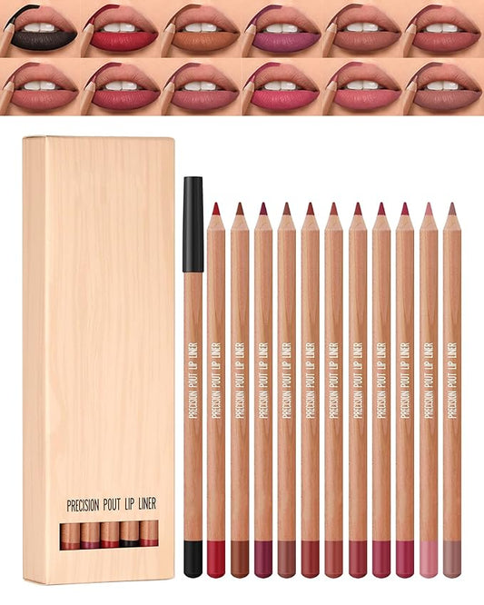 Matte Lip Liner Pencil Set, 12 Colors Creamy Lipliner Crayon, Long Lasting Waterproof Lip Tint Stain, Smooth, High Pigmented, Smudge-Proof Non-Stick Cup Lipstick Makeup Pen, Lip Liners Kit for Women-P