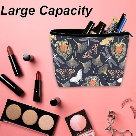 Makeup Bag Gold Glitter Leopard Cosmetic Bag for Women, Waterproof Large Capacity Travel Organizer 9.5×5.9 Inch