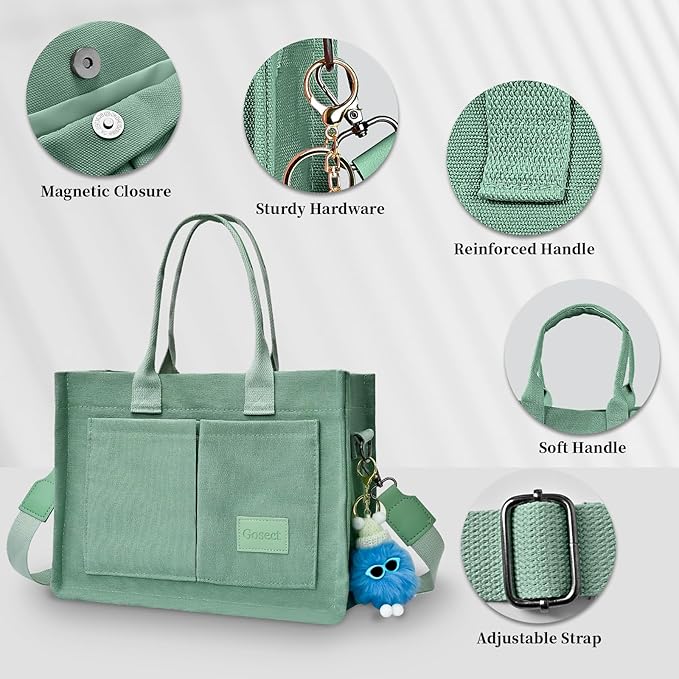 Canvas Tote Bag for Women With Pockets, Laptop Work Crossbody Purses Everything Shoulder Tote Bag Everyday Satchel Handbags