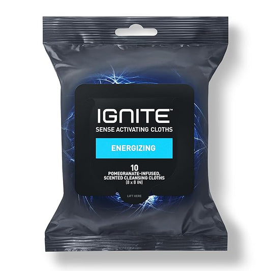 Ignite Mens Body Wet Wipes, Extra Thick 8" x 8" Shower Wipes, Energizing Scent, 10 Count (Pack of 5)