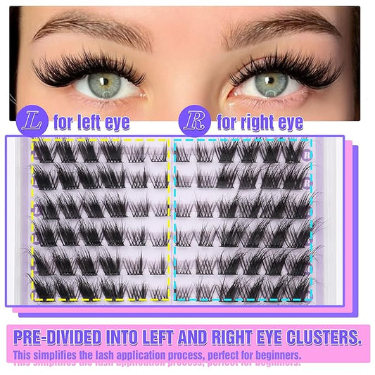 Mavphnee Lash Clusters Cat Eye Cluster Eyelash Extensions 144 Pcs Fox Eye Lashes Left & Right Individual Lashes Wispy DIY Lash Extension Natural Cluster Lashes Pack