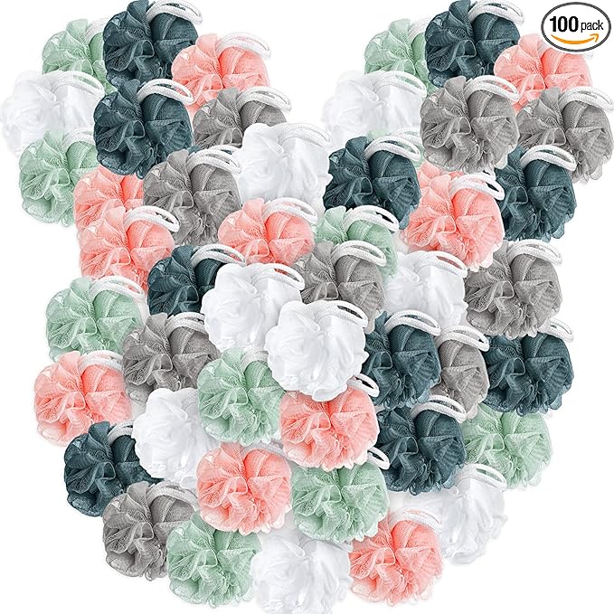 100 Pieces Bath Sponge Shower Loofahs Bulk 30g Soft Net Body Scrubber Sponge Ball Exfoliating Body Shower Pouf Bath Scrunchies for Men and Women (Regular Color)
