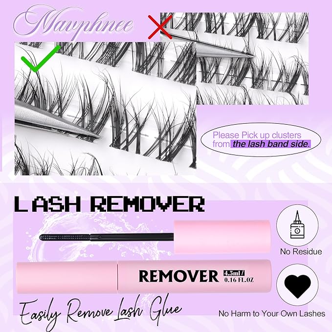 Mavphnee Lash Clusters Wispy Cluster Eyelash Extensions Natural Lash Individuals 10-16MM Mixed Clear Band Eyelashes Clusters LC-Curly Cluster Lashes 100 Pcs DIY at Home Soft Individual Eyelashes Pack