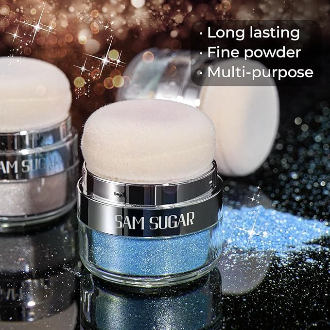 Body Shimmer Powder, Glitter Highlighter for Face, Liquid Highlighter Blush Body Glow Shimmer Powder Fairy Brightening Makeup Stick for Eyes, Hair (Blue, 1.13 Oz)