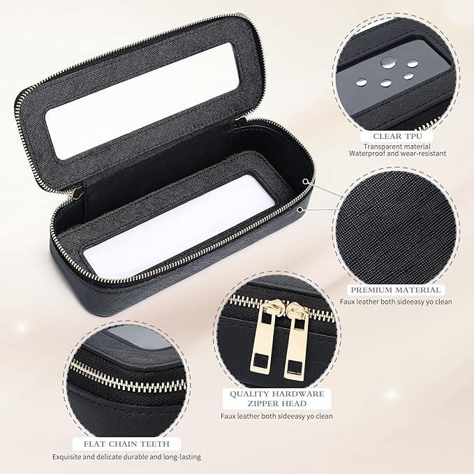 Makeup Brush Case Clear Travel Cosmetic & Toiletry Bag Small Makeup Bag with Zipper Purse Organizer Car Essential Bag for Women (Black, SLIM)