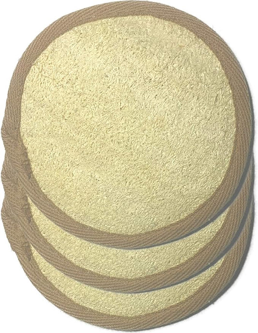 3 pcs/Set 4"×4" Natural Exfoliating Face Pad Loofah Sponge Facial Brush - Shower Scrubber - Body Bath Spa for Men & Women, Renewable Resource (Front 100% Loofah + Back 100% Pile Fabrics) Pack of 3