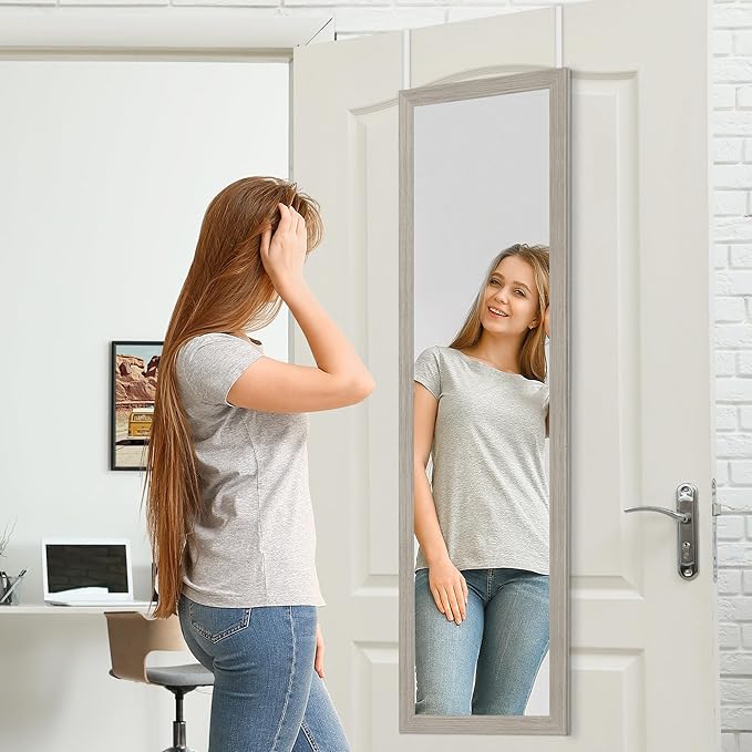 Americanflat 12x48 Over The Door Mirror - Hanging Full Length Mirrors with Engineered Wood - Modern Mirror for Bathroom, Bedroom, Living Room - Mirrors for Wall Display and Home Decor - Driftwood