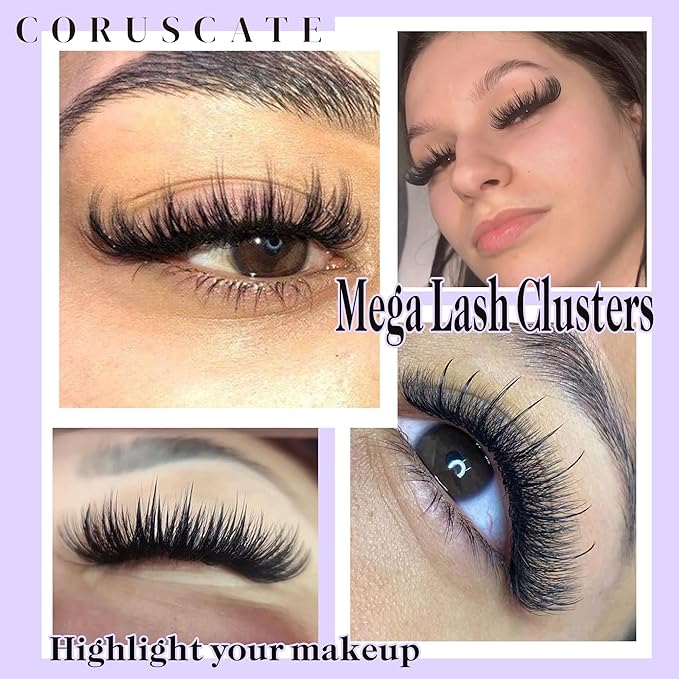 Lash Clusters Kit with Spikes Lashes Extension Kit Volume DIY Fairy Eyelashes Clusters 10-16mm Cluster Eyelash Extensions Thick Individual Lashes Spiky with Cluster Glue Lashes Kit by CORUSCATE