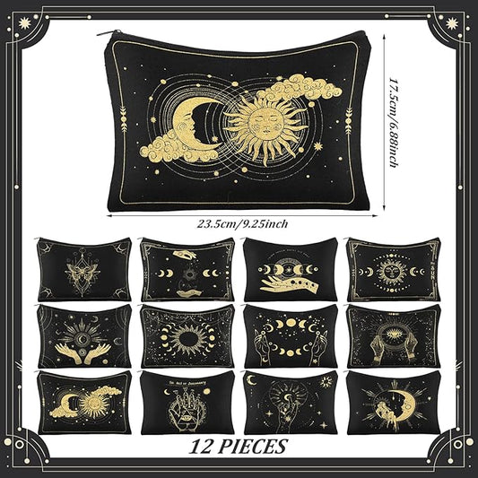 Kajaia 12 Pcs Witch Tarot Makeup Bags Cute Portable Travel Purse Toiletry Pocket Make up Organizer Storage Zipper Pouch Makeup Brush Cosmetic Bags for Women Adult Aesthetic Stuff
