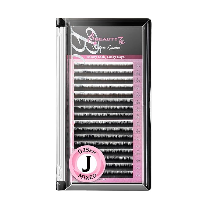Beauty7 Mixed Volume Under Bottom Lower Individual False Eyelash Extension Tray Matte Synthetic Mink Lash (0.15 Thickness, J Curl)