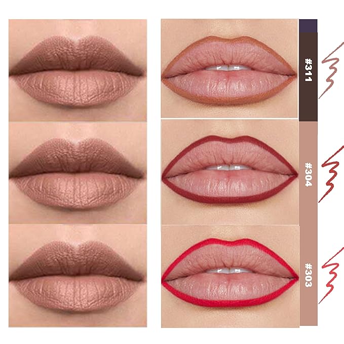 6PCS Matte Lip Liner Set - Premium Waterproof Brown Lip Pencils for Defining & Filling Lips, Long-Lasting Smooth Lip Makeup, High Pigmented Lip Liner Pack for Perfect Nude & Natural Looks