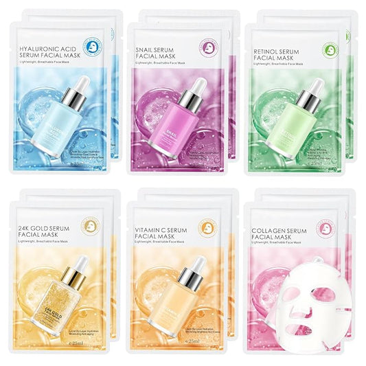 12 Pack Sheet Face Masks Skincare for All Skin Types, Gentle & Nourishing Skincare Face Masks, Suitable for Sensitive Skin, Bulk Facial Mask Set for Women & Face Spa