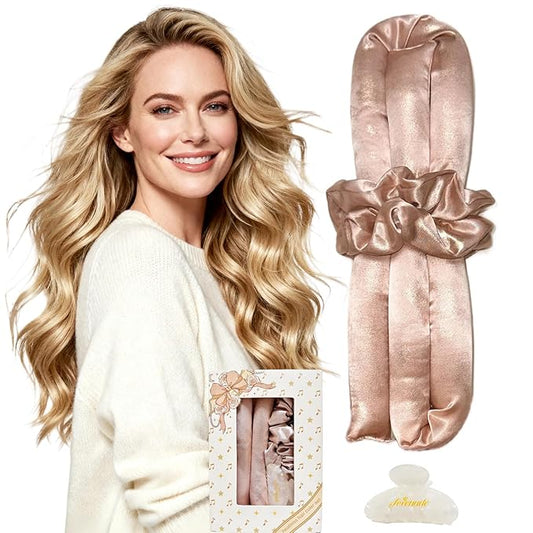 Serenade Sparkling Satin Heatless Curls Overnight, Heatless Hair Clurer Curling Rod Headband, No Heat Curling Rod Hair Roller for Women and Girls to sleep in, Pink