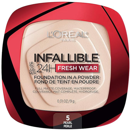 L'Oreal Paris Makeup Infallible Fresh Wear Foundation in a Powder, Up to 24H Wear, Waterproof, Pearl, 0.31 oz.