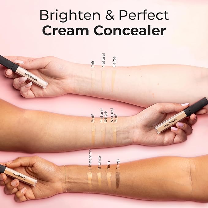 MCoBeauty Brighten & Perfect Cream Concealer, 1 Light Fair, Brightening Coverage for Flawless Complexion, Vegan, Cruelty Free Cosmetics