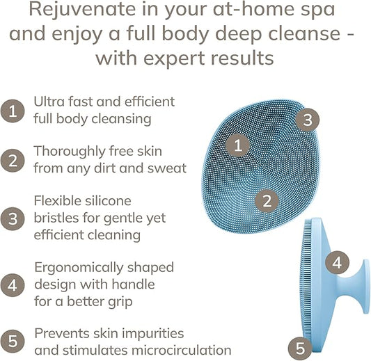 Body Brush | 4 in 1 | Cleansing Brush for The Entire Body | Professional Deep Cleaning | Soft Silicone Bristles | Ergonomic Two-Finger Design | Cleanses & Massages