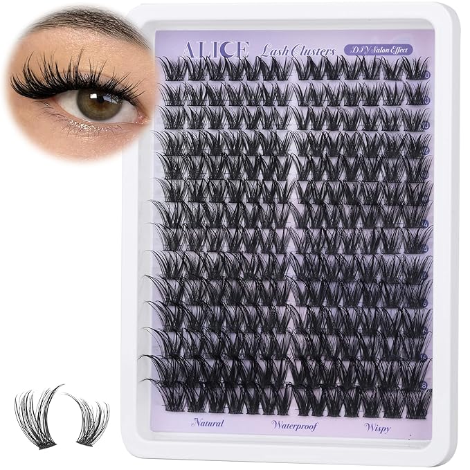 ALICE Lash Clusters Wispy Cluster Eyelash Extensions 192pcs Natural Individual Lashes DIY Lash Extension 10-18mm Cluster Eyelashes with Mix 4-7mm of Lash Band