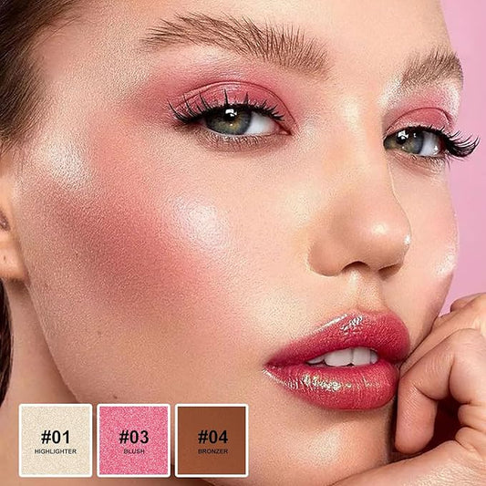 Lezero 3Pcs Contour Stick Makeup Kit, Shades with Highlighter, Blush and Bronzer Trio for Sculpt the Cheeks and Body, Long Lasting,Waterproof, Dewy & Matte Finish, LIGHT (01,03,04)