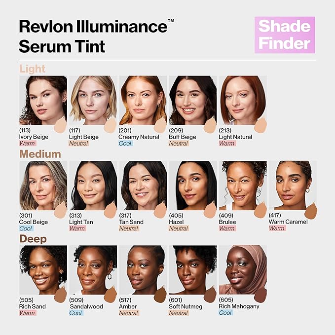 Revlon Illuminance Tinted Serum, Triple Hyaluronic Acid, Evens Out Skin Tone Over Time and Hydrates All Day, SPF 15, 301 Cool Beige, 0.94 fl oz.