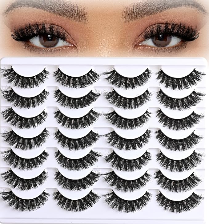 Lashes False Mink Eyelashes 14 Pairs Cat Eye Lashes Volume Fake Eyelash Natural Lash Strips Fluffy Eye Lashes Pack D Curl Short Lashes Natural Look Wispies Cateye Lashes for Women