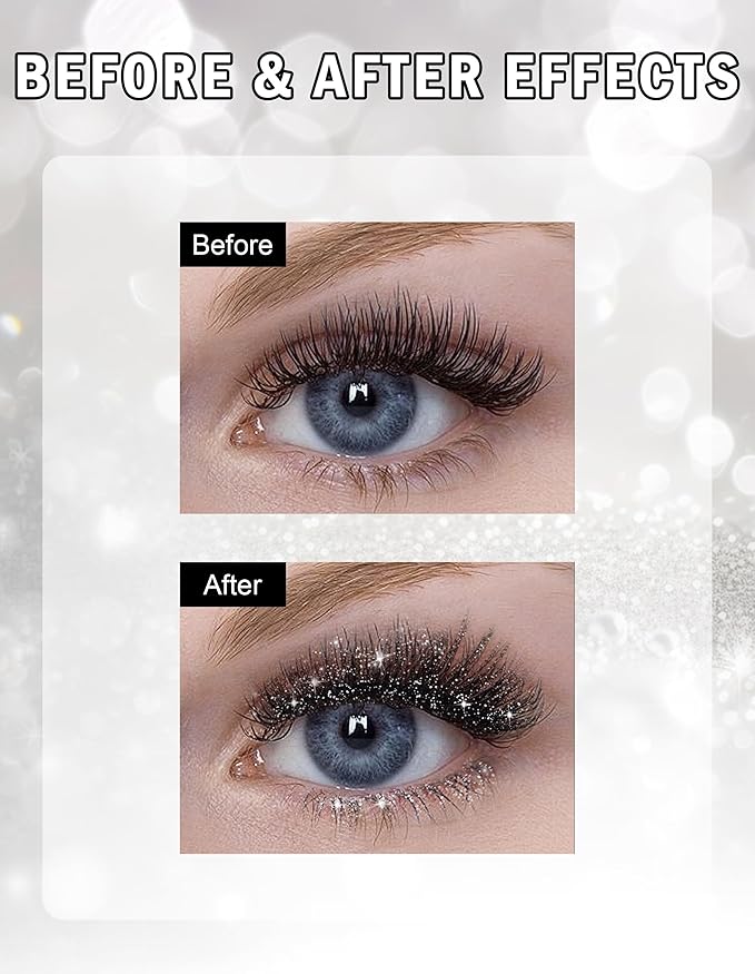 3PCS Glitter Mascara, Define Long Lasting & Waterproof Curling Eyelashes, Diamond Sparkle Mascara, Voluminous Lengthening for Women Party Stage Use