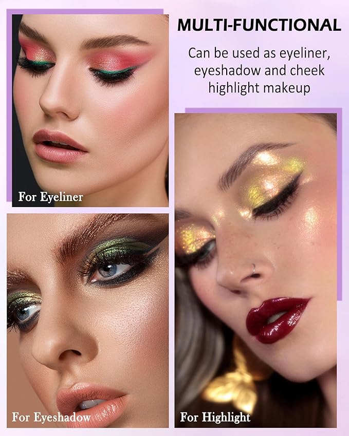 Retractable Glitter Eyeliner Pencil, Chameleon Matte Metallic Eye Liner, Waterproof Smudge-proof, Long-lasting, Highlighter Gel Eye Liner with Sharpener for Women-03